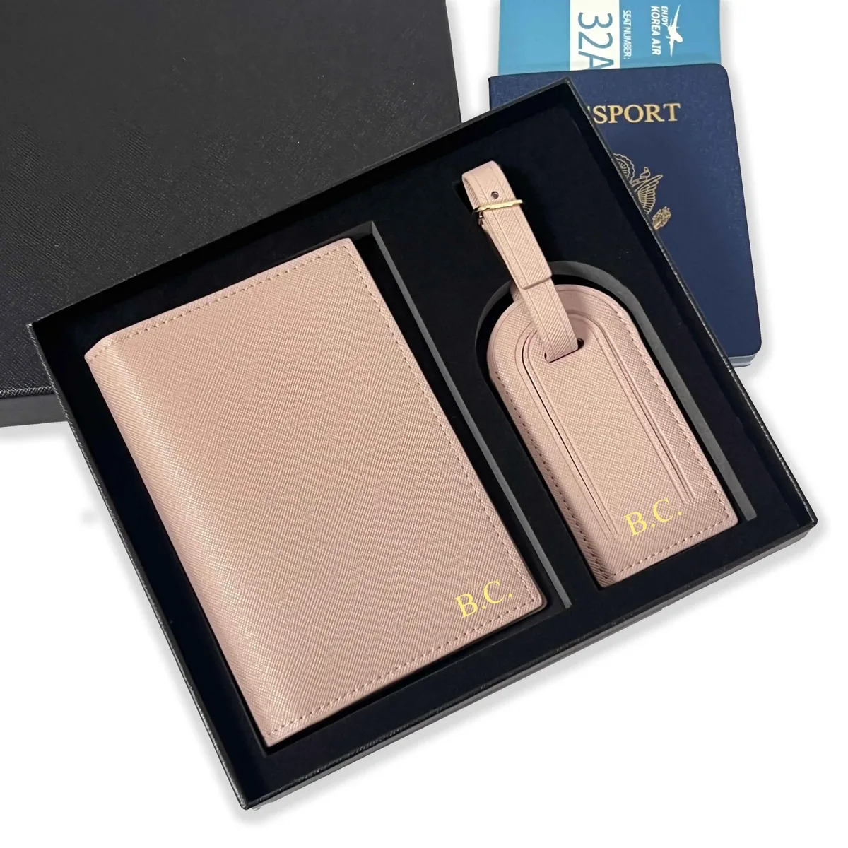 couverture de passeport avec nom personnalisable, ensemble d'étiquettes de bagages, porte-passeport, étiquette