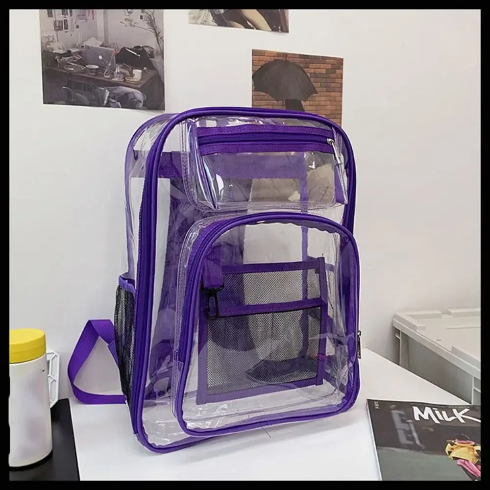 sac à dos décontracté en pvc transparent, grande capacité, multi-poches, pour étudiant, transparent, étanche, pour l'école