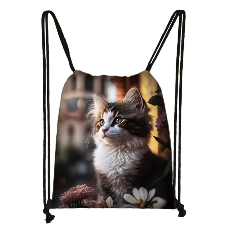 sac à dos imprimé chaton mignon pour femmes, sacs à cordon de serrage chat siamois, sac à bandoulière décontracté pour adolescents, sacs à livres de voyage, porte-chaussures