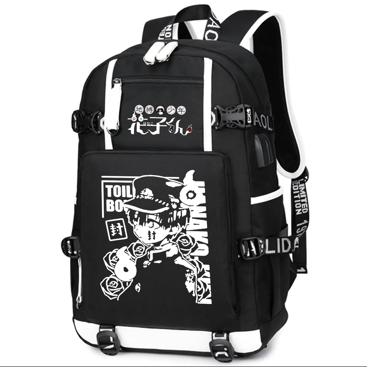 dessin animé toilette lié hanako-kun étudiants école sac à dos pour ordinateur portable oxford bookbag usb charge anime shouler sacs sac à dos décontracté