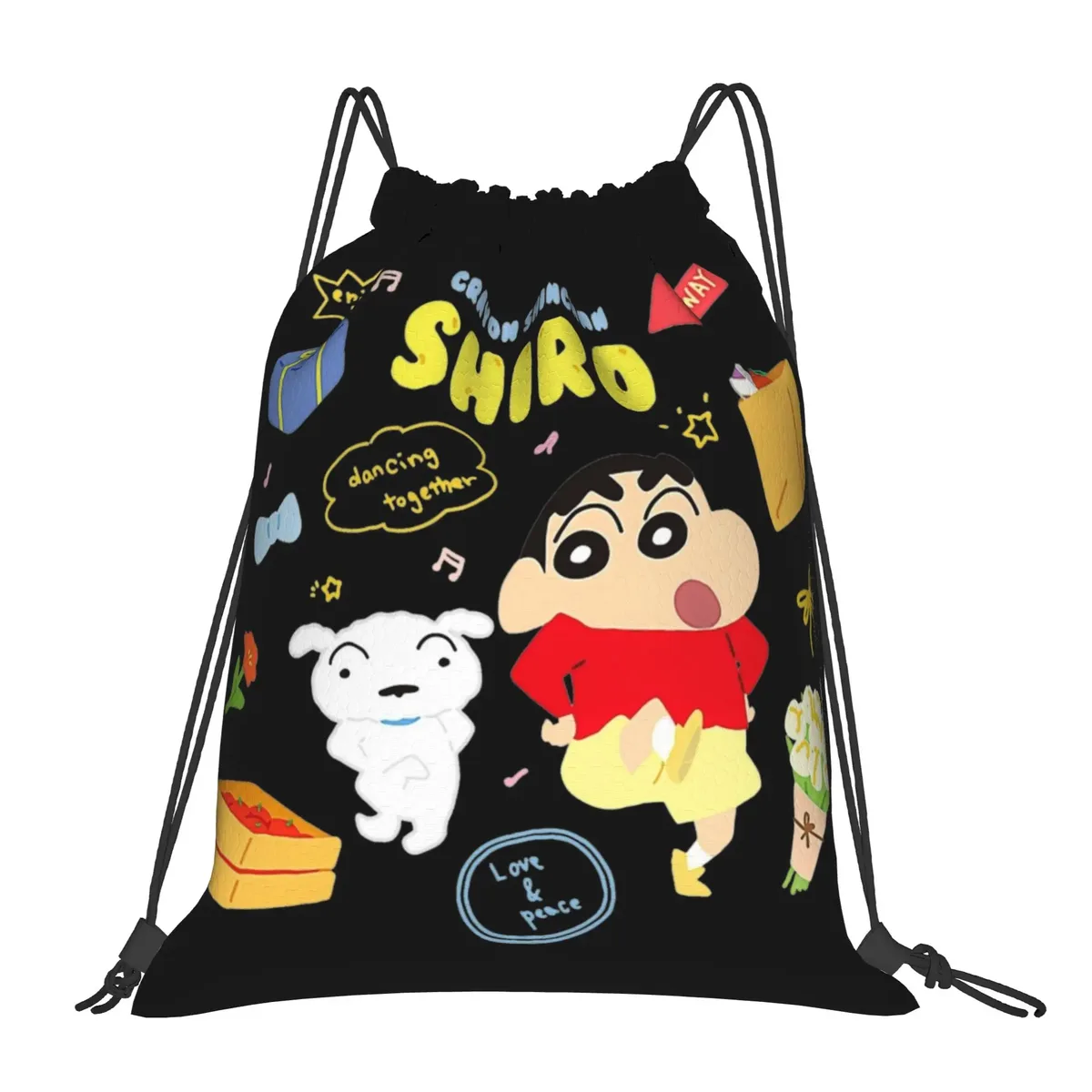 sac à dos à cordon de serrage crayon shin-chans, sac de sport résistant à l'eau pour la randonnée