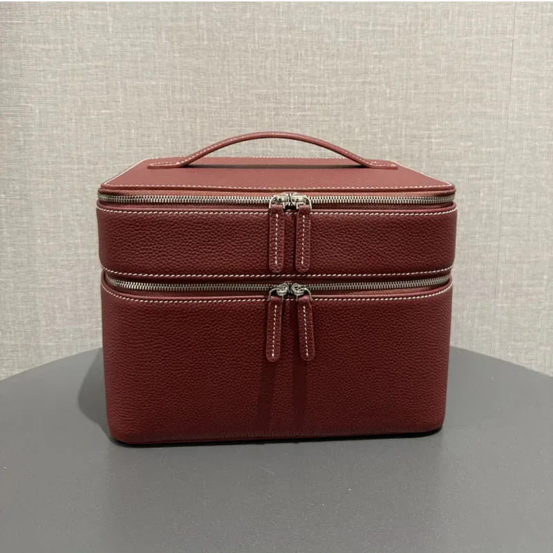 trousse de maquillage grande capacité en cuir de vachette première couche, sac de maquillage multifonctionnel, sac à bijoux de voyage, sac de rangement