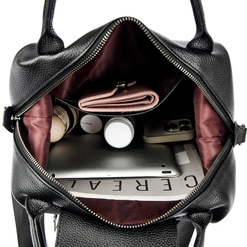 sac à dos pour femme en cuir de vache véritable à 100%, grande capacité, sac à dos d'école, sac à dos décontracté pour femme, sac à dos de voyage pour filles