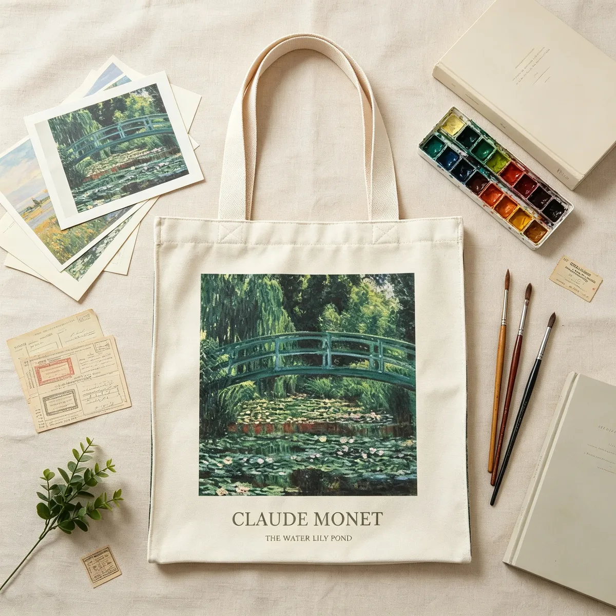 sac fourre-tout esthétique monet water lily pond, sac de shopping réutilisable en coton, exposition muséale d'art vintage