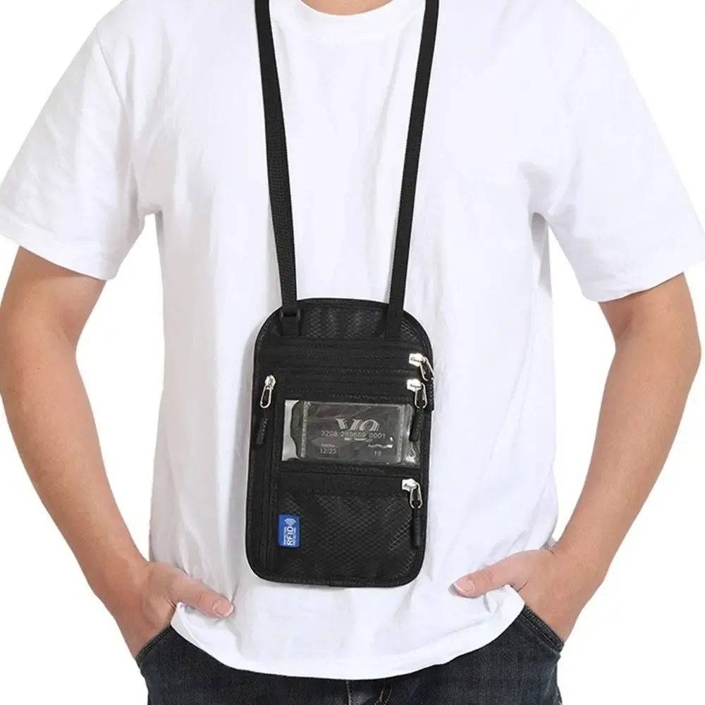 sac de voyage anti-rfid multi-poches, sac de passeport anti-vol avec sangle de cou réglable, portefeuille de cou imperméable