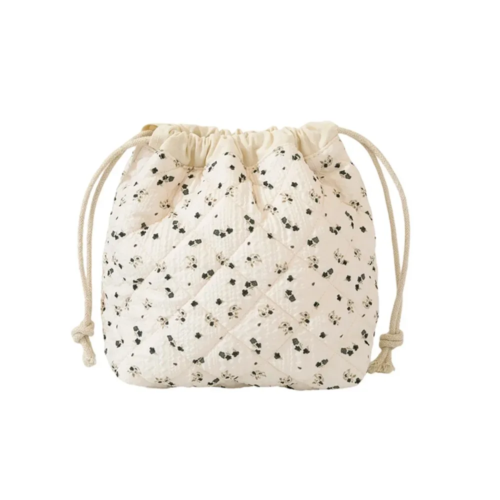 sac à cosmétiques en coton matelassé doux, sac de rangement pour bijoux à cordon, sac de rangement pour rouge à lèvres, sac à maquillage esthétique à fleurs douces, sac de voyage
