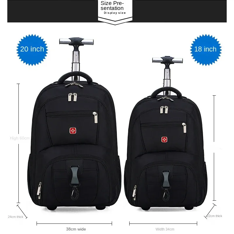 18/20 pouces hommes chariot sac à dos sac de voyage avec roues bagages roulants affaires embarquement valises chariot à roulettes sac à dos