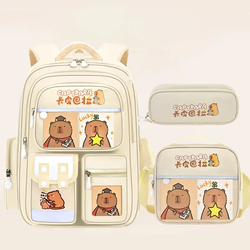 ensemble de 3 sacs à dos capybara pour enfants, garçons et filles, boîte à lunch, trousse à crayons, sac à livres grande capacité, cadeau de rentrée scolaire