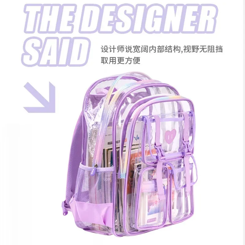 sac à dos transparent en pvc pour filles et enfants, sac d'école léger et transparent pour enfants, pour l'école quotidienne et les voyages