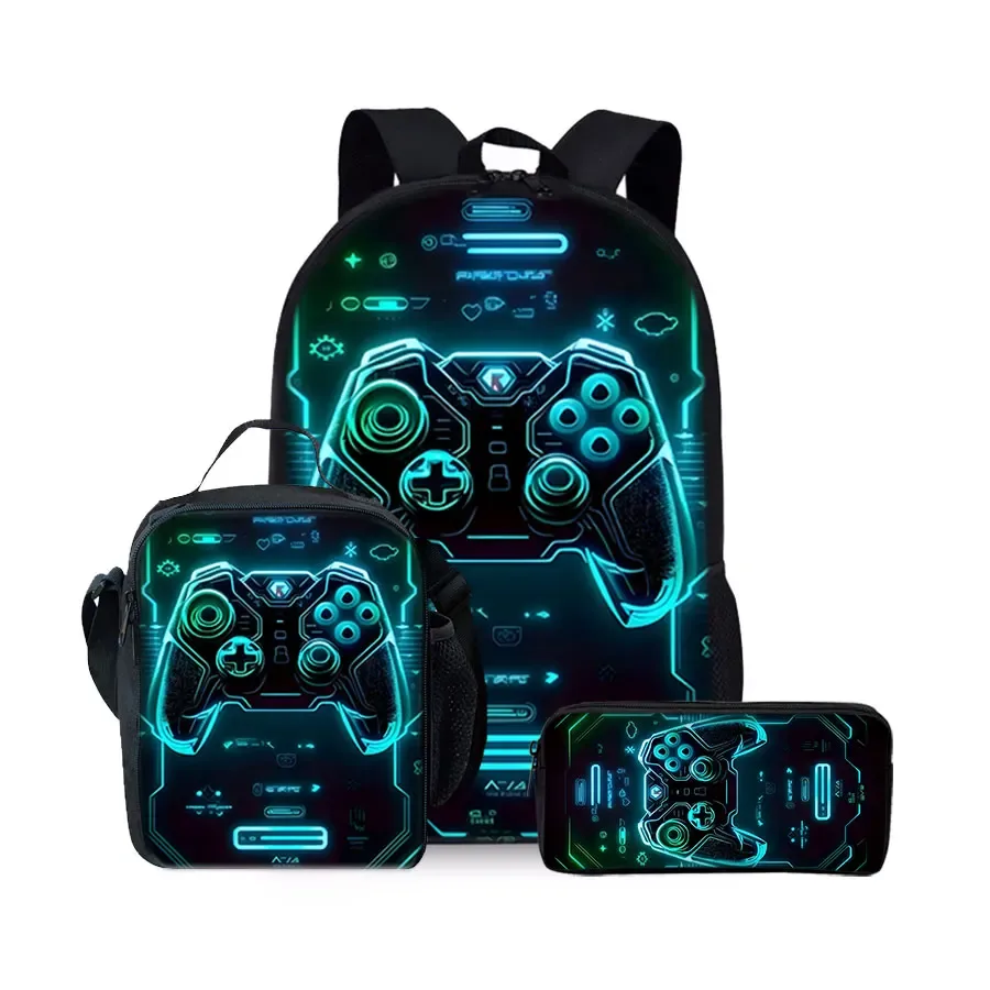 sac à dos à motif console de jeu, ensemble de trois pièces, pour garçons et filles, meilleurs cadeaux, sac à dos scolaire 2d plat dessin animé pour enfants