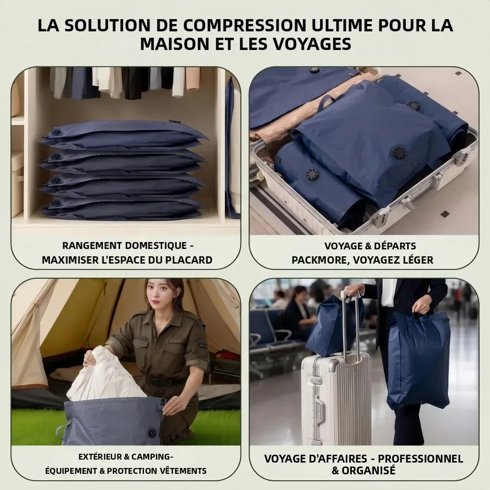 sacs de compression réutilisables pour voyage, sacs de rangement sous vide pour vêtements et valises, sacs gain de place pour les essentiels de voyage et de déménagement