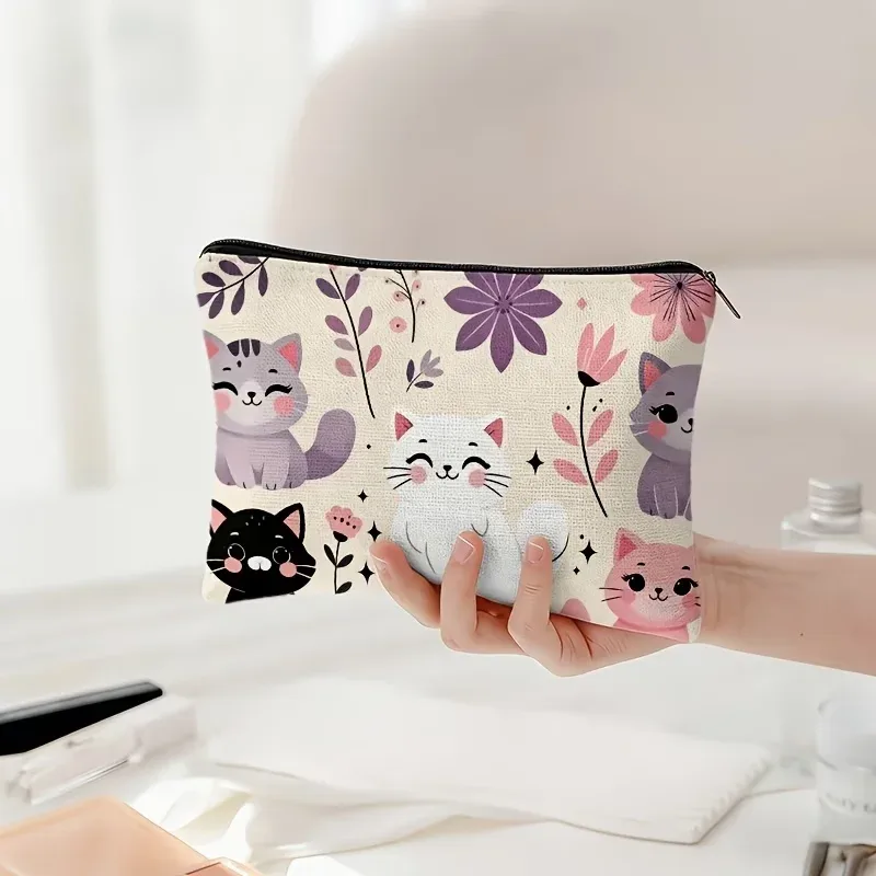 trousse de maquillage portable multifonctionnelle 2d à motif floral quatre couleurs, sac de voyage pour cosmétiques et articles de toilette, organisateur quotidien mignon