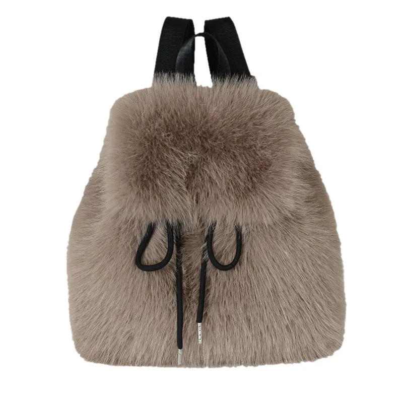 y2k sac à dos en peluche femmes petit mignon cordon léopard moelleux sac solide doux polaire sac à dos hiver chaud fausse fourrure mini sac à dos