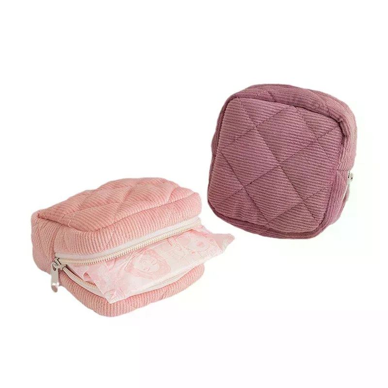 petite trousse de maquillage en velours côtelé, mini pochette à cosmétiques, sac essentiel avec fermeture éclair en métal pour sac à main, voyage et cadeaux