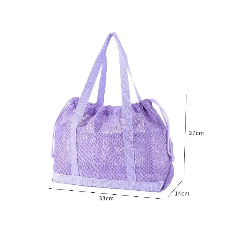 sac fourre-tout simple en maille respirante avec cordon de serrage, base robuste, poignées confortables pour femmes, idéal pour la gym, la natation, la plage et les sorties.