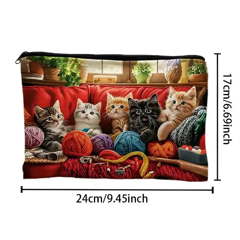 1 pièce, jolie pochette multifonctionnelle à fermeture éclair, sac de maquillage mignon en forme de chat pour femmes, sac de rangement pour bijoux, petit sac de voyage.