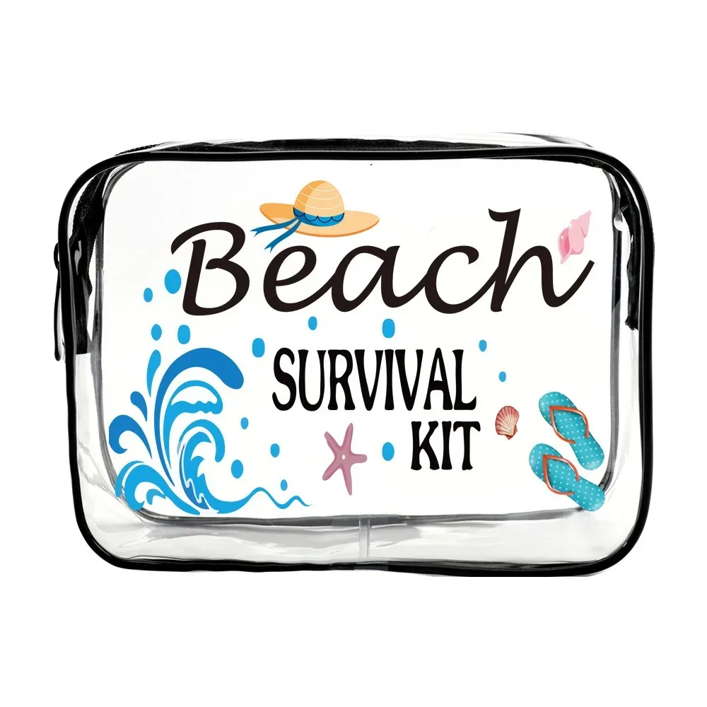 trousse de maquillage tendance de grande capacité, sac de rangement visible sur le thème de la plage, organisateur de voyage léger et portable pour femmes