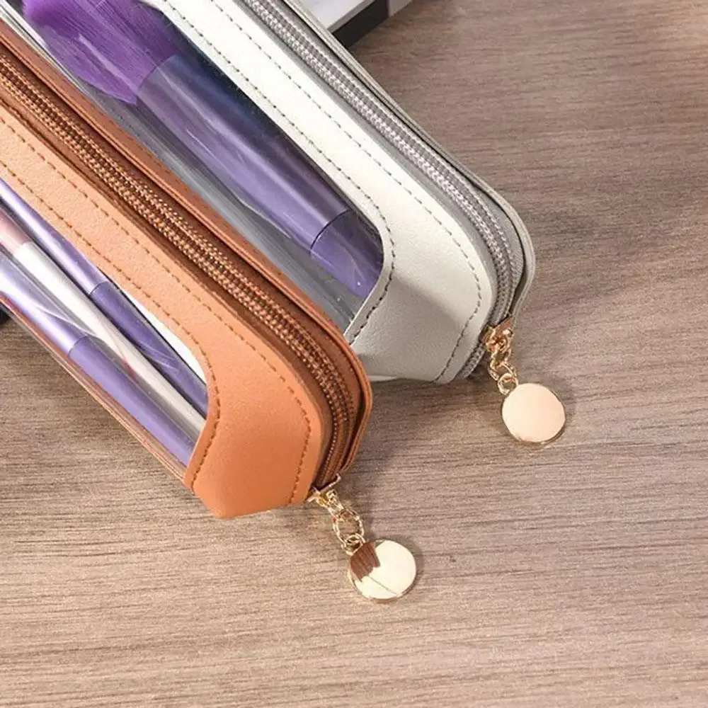 ins – trousse de maquillage transparente japonaise de grande capacité, pochette de toilette de voyage en cuir pu solide, sac de rangement portable pour pinceaux de maquillage