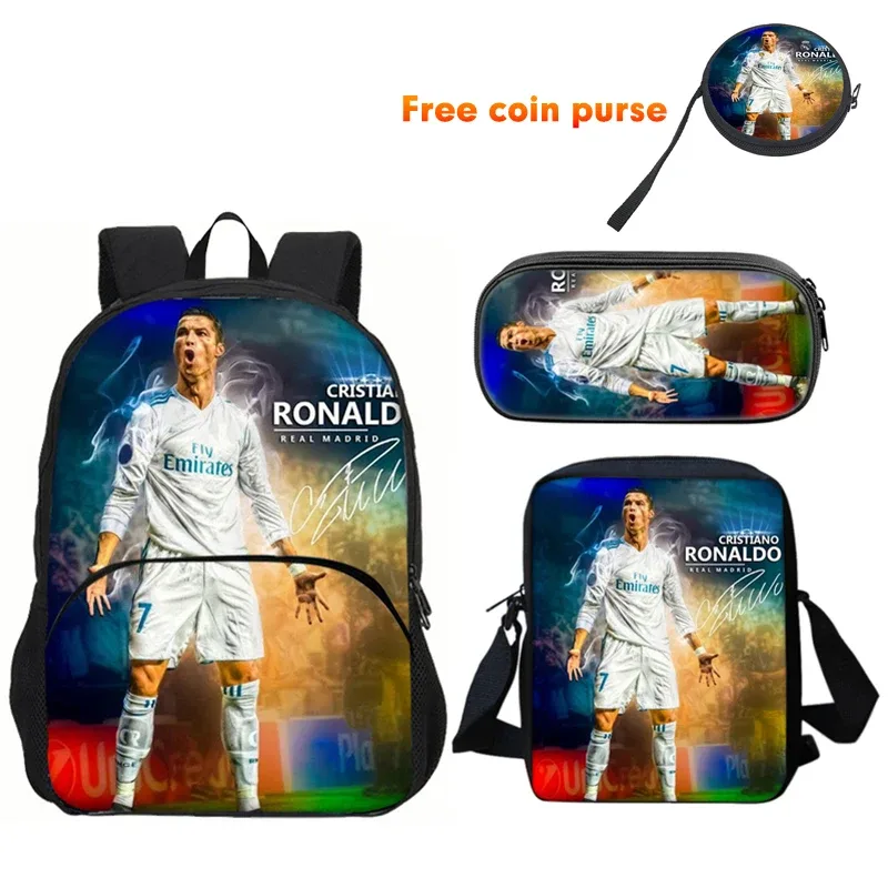 ronaldo 3 pièces ensemble sac à dos sport sac à bandoulière trousse à crayons cr sac à dos football étoile livre sacs pour garçons filles meilleur cadeau