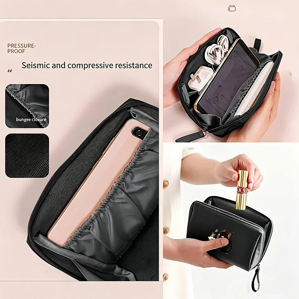 trousse de maquillage portable 2026 chat mignon couleur unie, pochette cosmétique de voyage, organisateur de rangement quotidien pour femme