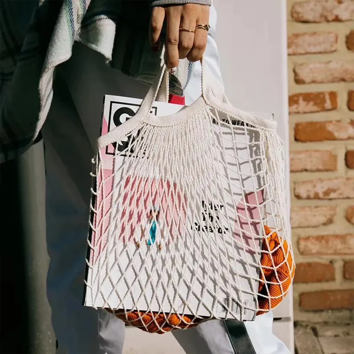 sac fourre-tout réutilisable en coton tressé, idéal pour les courses, le rangement des légumes et fruits, protection de l'environnement
