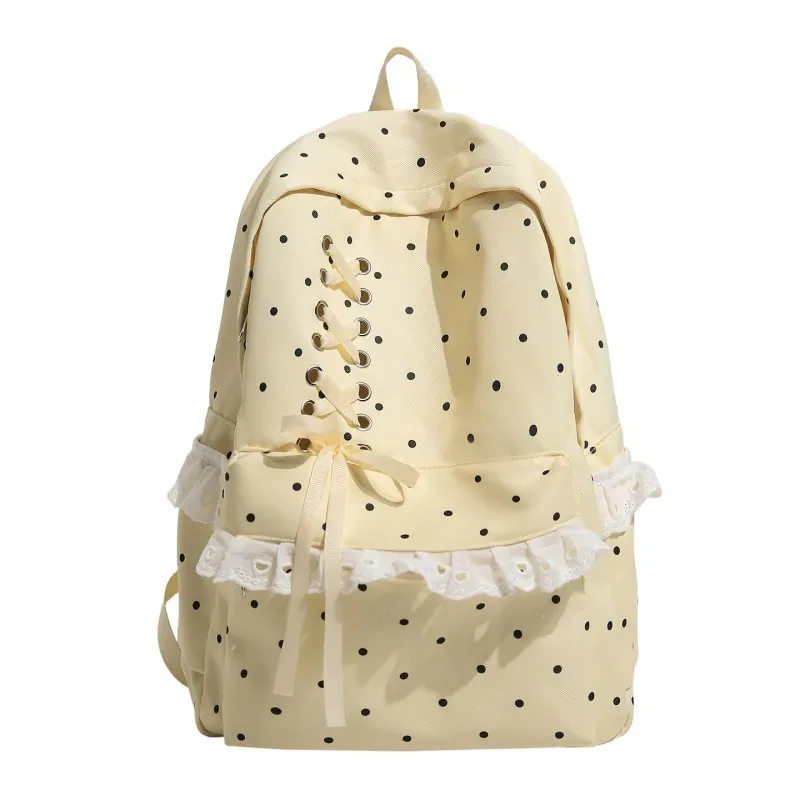 sac à dos en dentelle à pois, grande capacité, souple et élégant, avec compartiments, sacs à dos légers et mignons, sacs pour le soutien scolaire quotidien