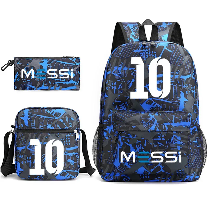 sac à dos de football messi imprimé, grande capacité, sacs d'école avec étui à stylos décontracté, sac à bandoulière, sac de sport no 10, sacs de voyage pour femmes et hommes