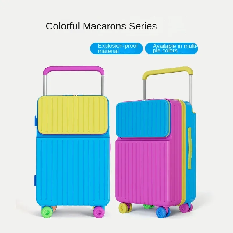 valise à ouverture frontale, couleurs macaron, en pc pur, 20 pouces, valise de cabine, 22/24/26/28 pouces, robuste et durable, sacs pour femmes