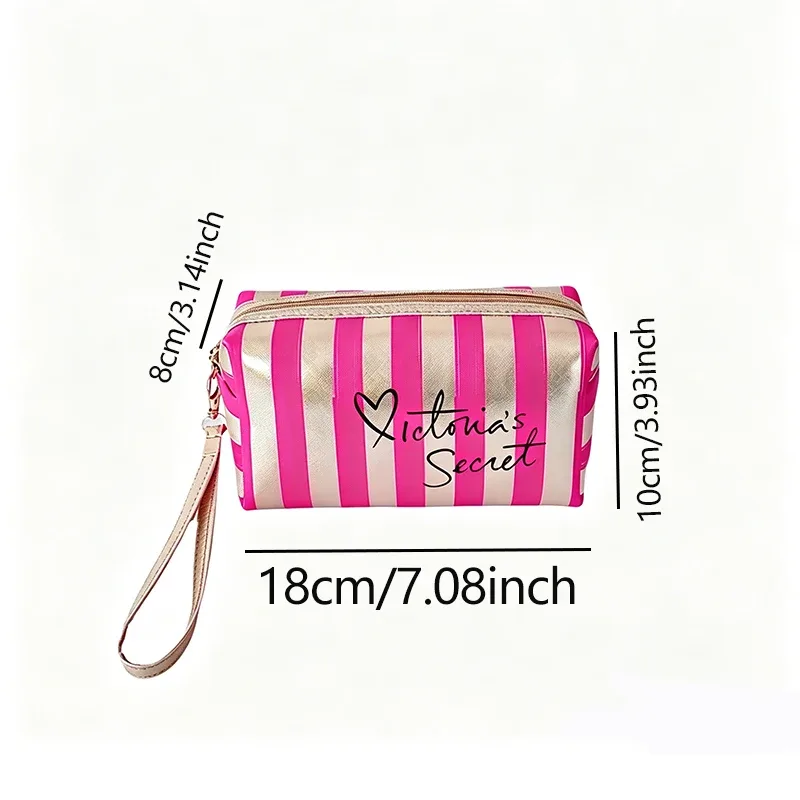 trousse de maquillage rayée imperméable en gros pour femmes, sac cosmétique de voyage avec organisateur de toilette transparent, pochette de plage à fermeture éclair