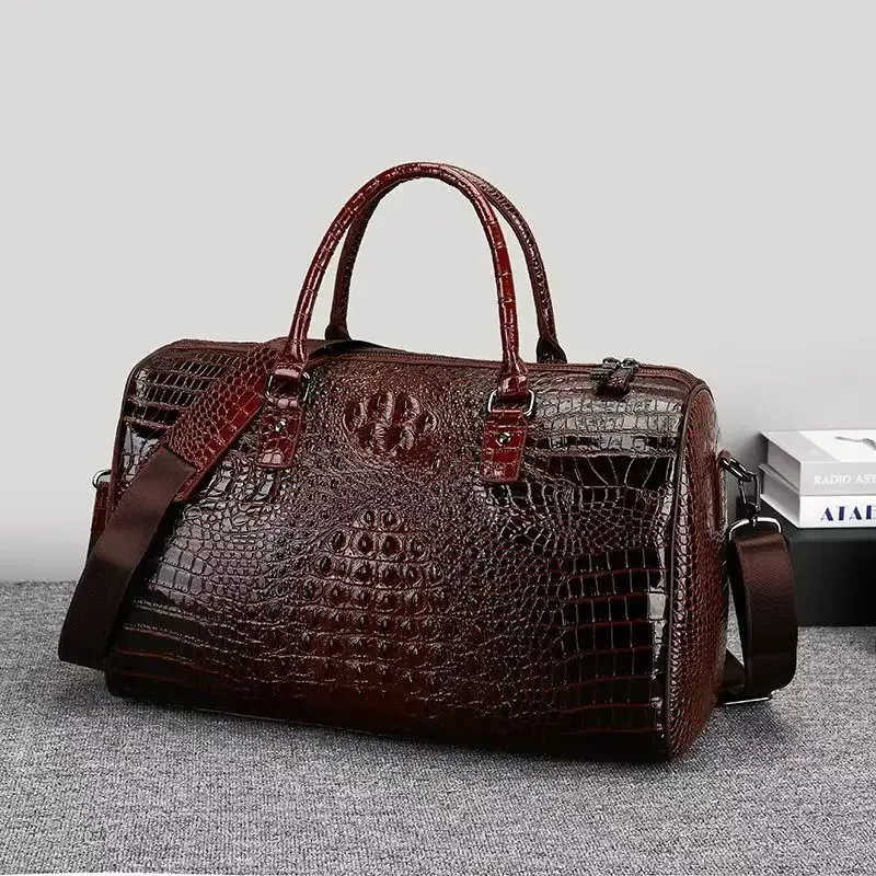 sacs de voyage en cuir d'alligator véritable de vache 2026, sacs de luxe pour hommes, grande capacité, sacs à bandoulière portables, sacs de voyage de marque