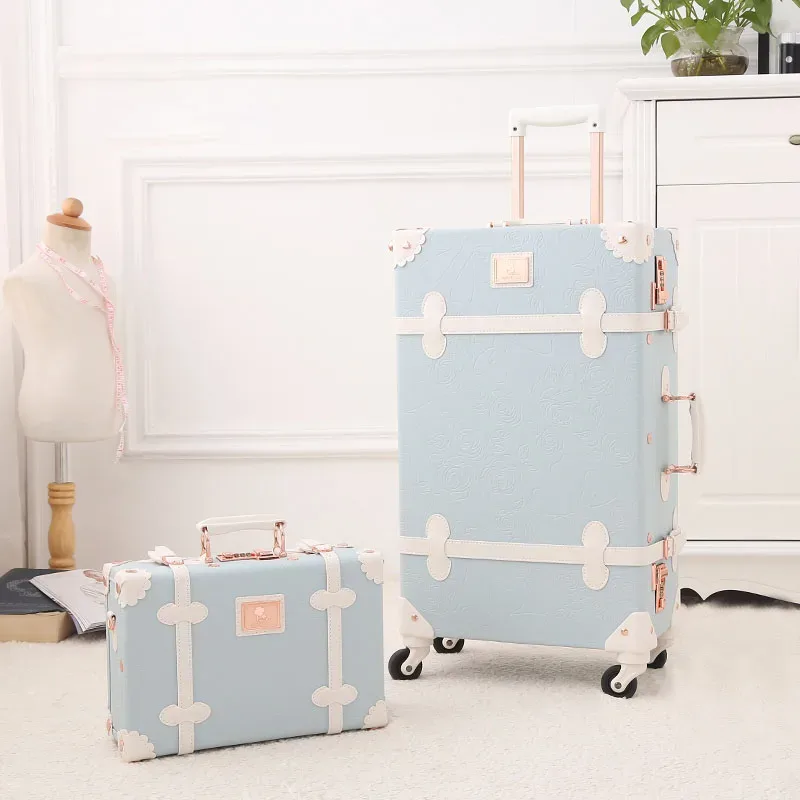 valise en cuir vintage, porte-bagages rétro, valises à roulettes en laiton antique, porte-bagages de 22 pouces, valise de voyage