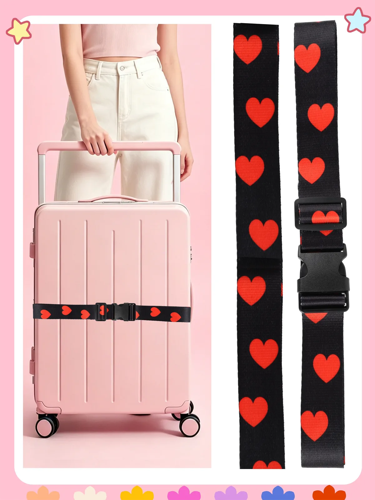 sangle de bagage décontractée et mignonne, imprimé fleurs et cœurs, multifonctionnelle, réglable, polyvalente, durable, pour les voyages d'affaires quotidiens