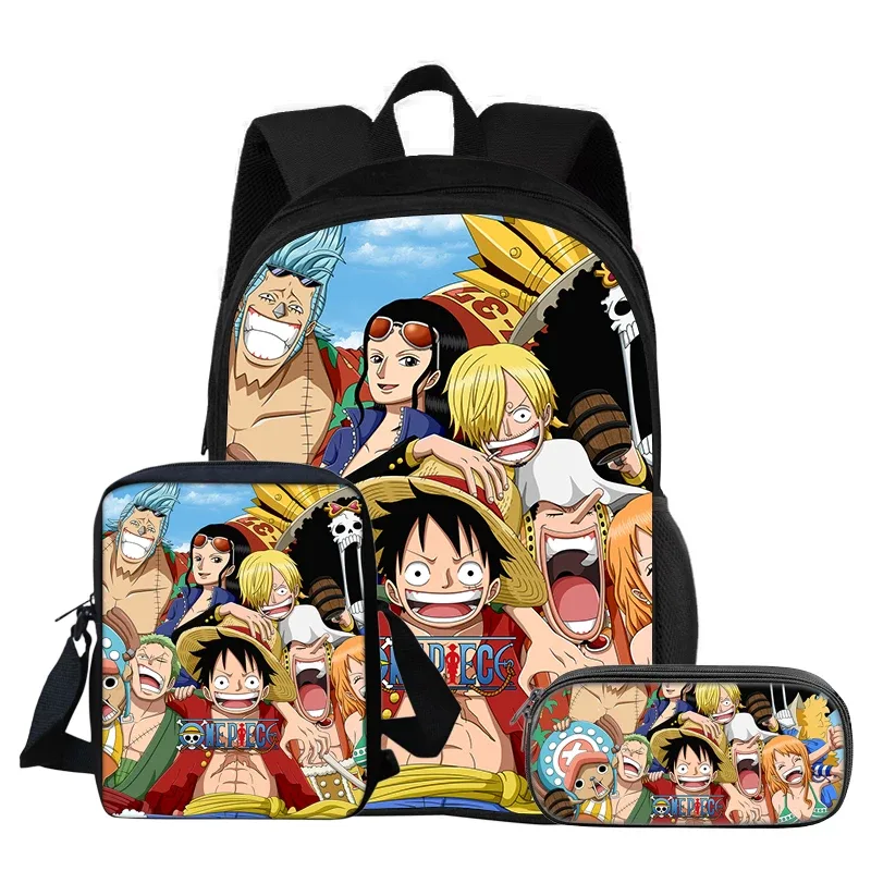 one piece monkey d. luffy – ensemble de 3 sacs à dos pour étudiants, sac à bandoulière d'école, sacs à crayons, sac à dos de voyage, cadeau d'anniversaire pour enfants