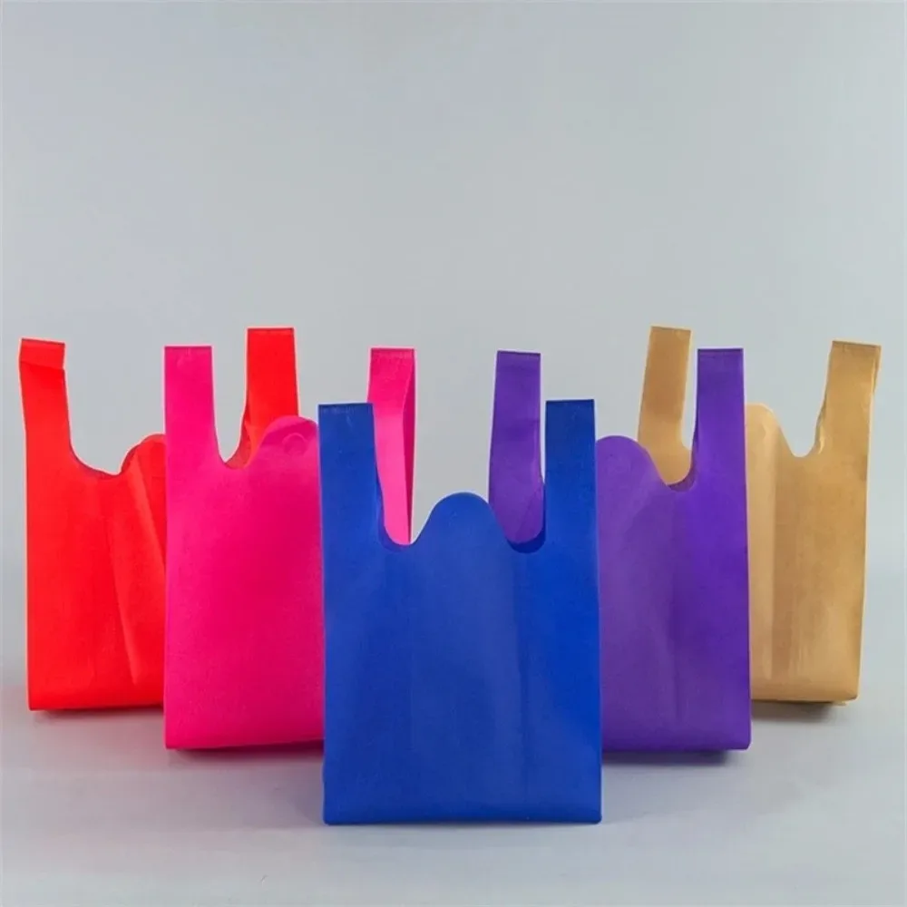 sac de courses non tissé de couleur unie, sac fourre-tout portable de grande capacité, réutilisable, pratique, épais, écologique, 50 pièces
