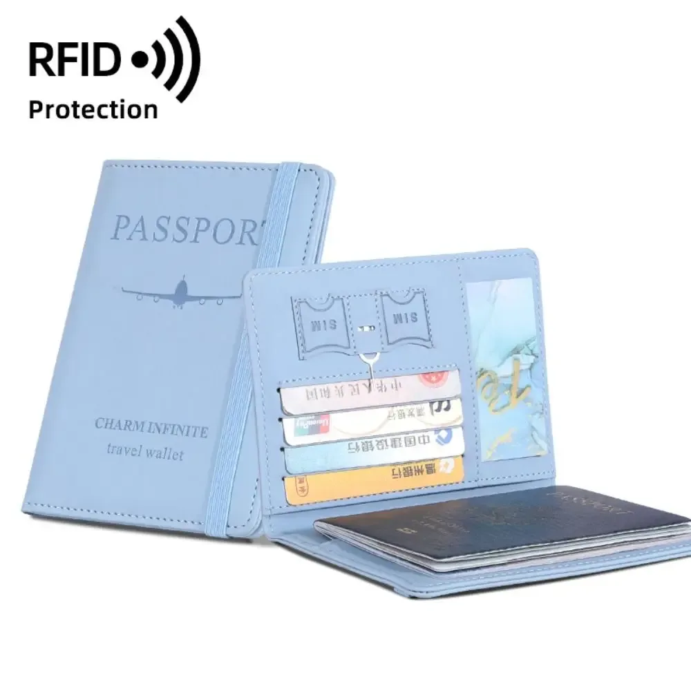 nouveau porte-passeport de couleur unie, blocage rfid, fente pour billet, clip, housse de protection, sac pour cartes de voyage en cuir