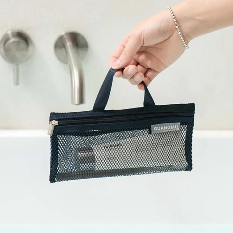sac de rangement de plage en maille de nylon, sac de rangement de voyage portable pour brosse à dents et dentifrice, étui conteneur hoaccessrespiration