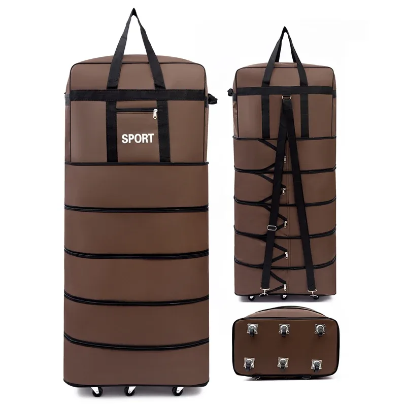 sac de voyage pliable polyvalent à 5 couches avec roulettes, grande capacité, imperméable et durable, idéal pour les voyages, les escapades de week-end et les séjours d'une nuit
