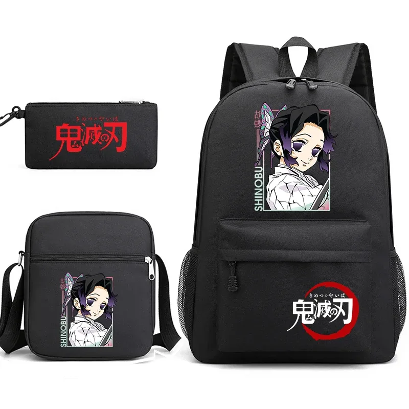 ensemble de sacs à dos d'école imprimés demon slayer, 3 pièces, avec sac à bandoulière, trousse à crayons pour garçons et filles