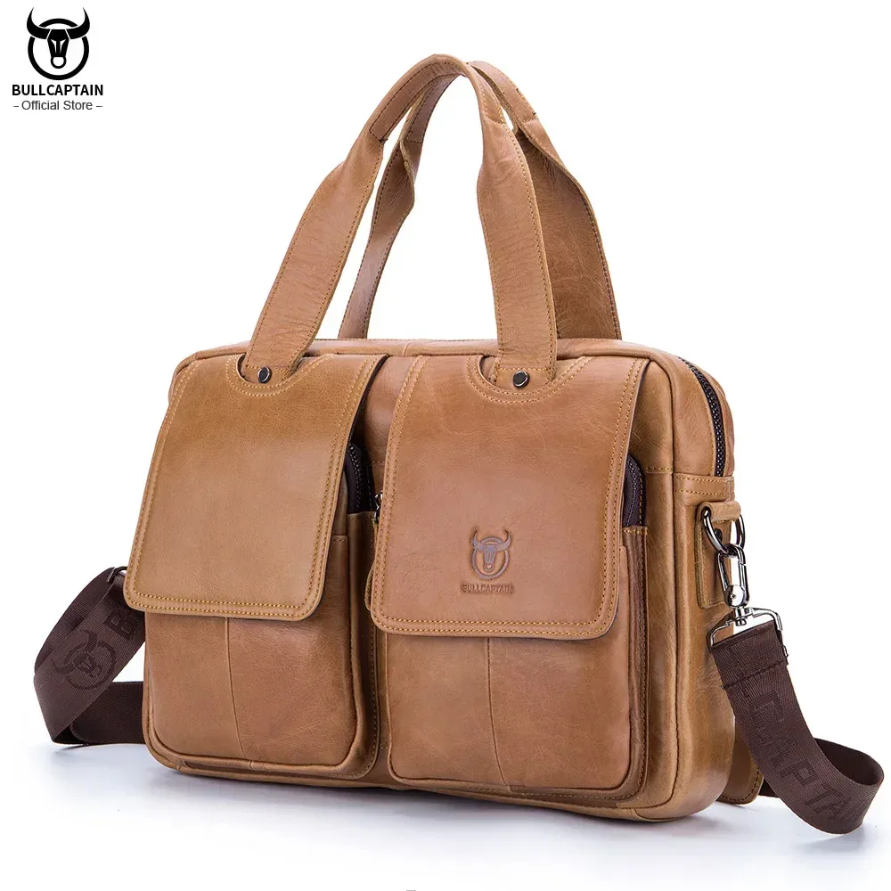 bullcaptain hommes vrai mallette en cuir 14 pouces pochette pour ordinateur portable, décontracté épaule messenger sac fourre-tout, le travail de bureau, 042