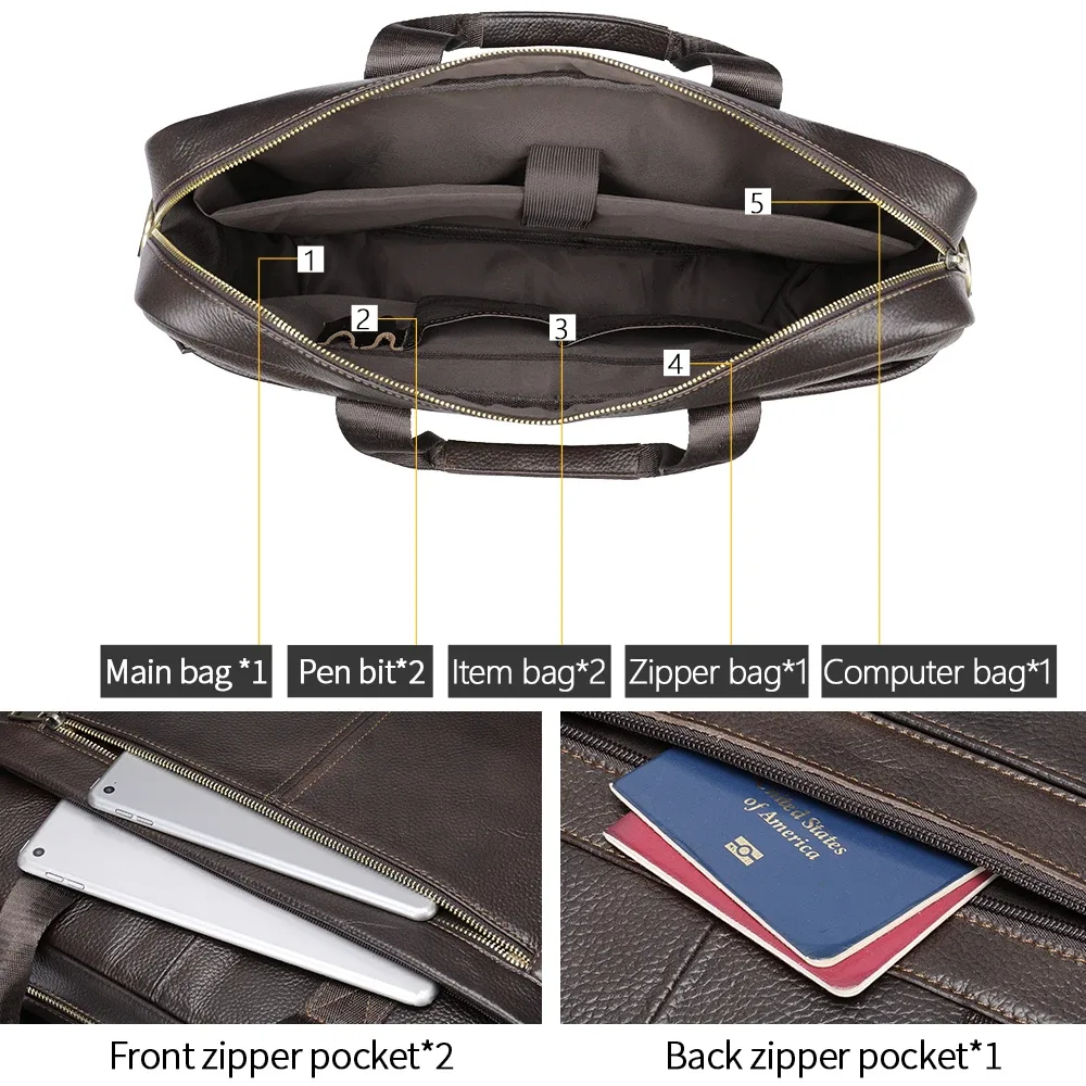 westal-sac pour ordinateur portable en cuir véritable pour hommes, 17 en effet, étuis à bombes, fourre-tout a4, sacs à documents, sac d'affaires, sacs à main pour hommes, 5013