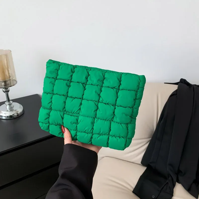 sac à cosmétiques matelassé carré pour femmes, pochette de rangement de maquillage portable, simple fille rouge à lèvres organisateur de toilette petit sac à main
