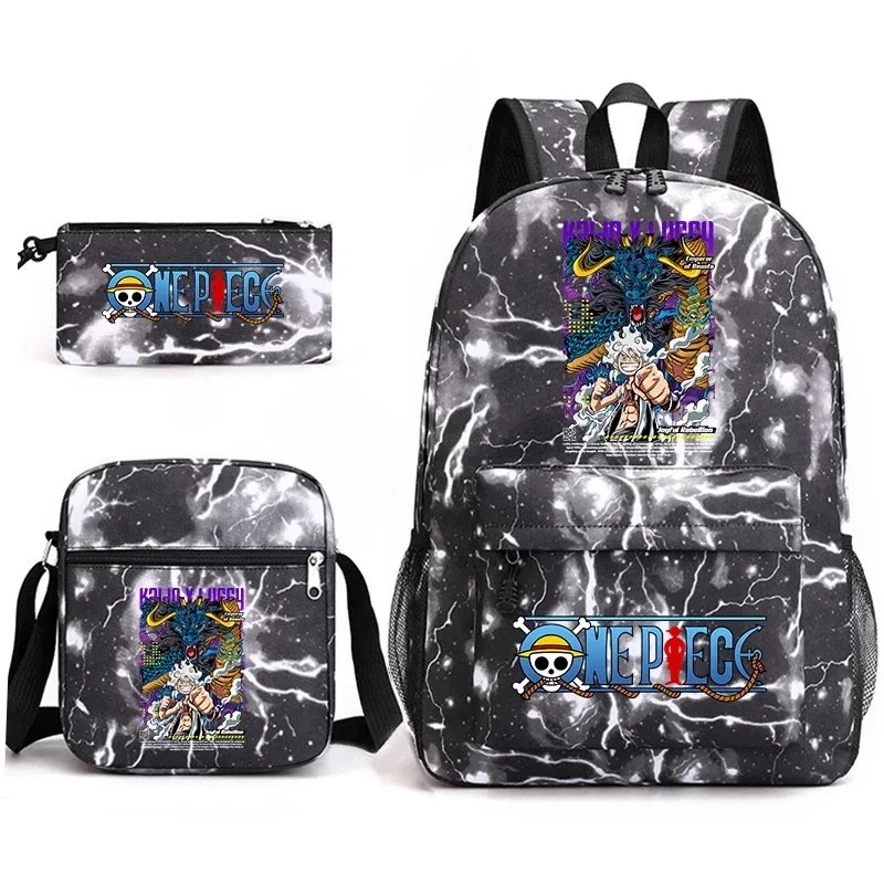 ensemble de sacs à dos d'école imprimés one piece luffy, 3 en 1, sac à bandoulière, trousse à crayons pour garçons, filles, enfants