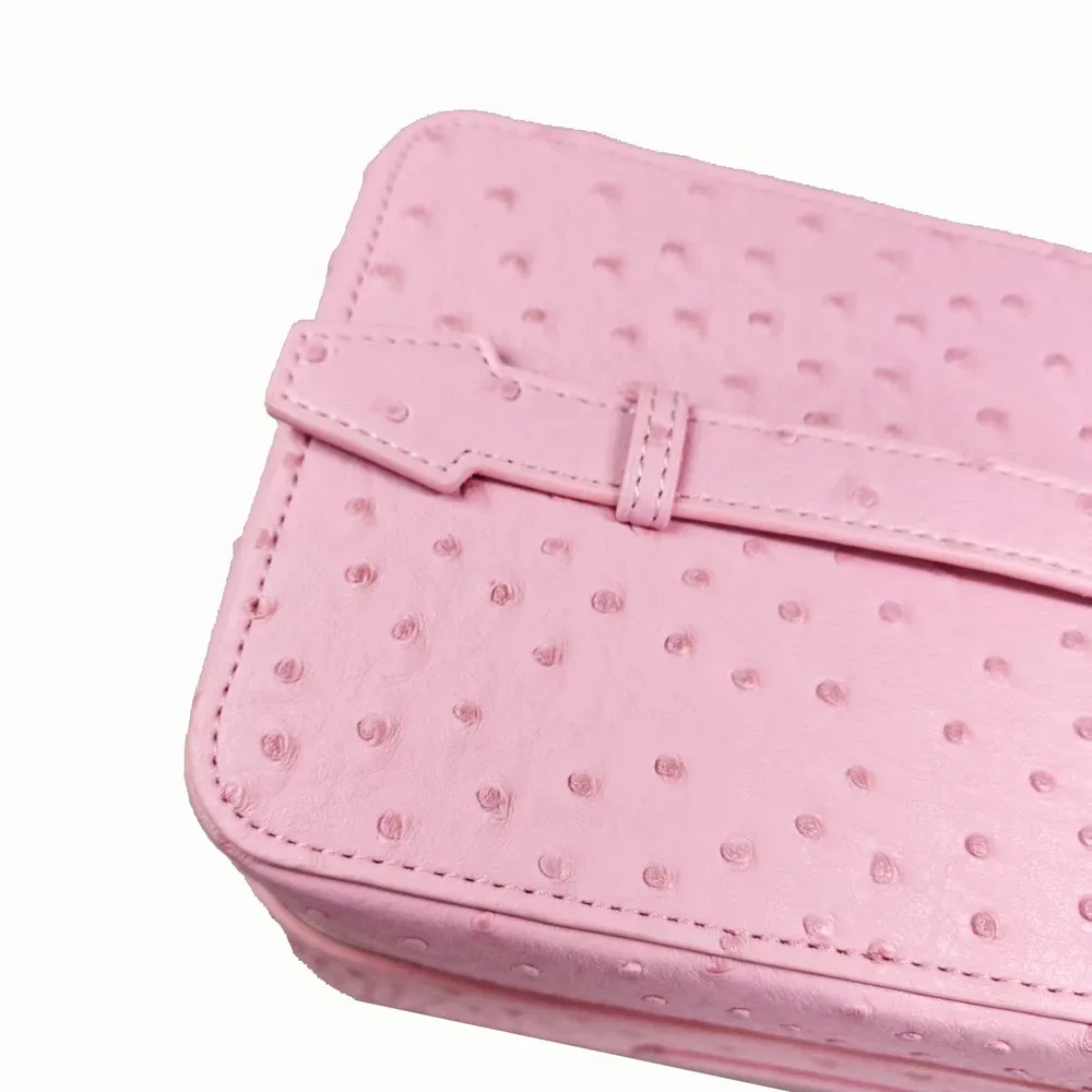 trousse de maquillage de luxe en simili plumes d'autruche pour femme, sac de voyage personnalisable grande capacité avec poignée, organisateur cosmétique