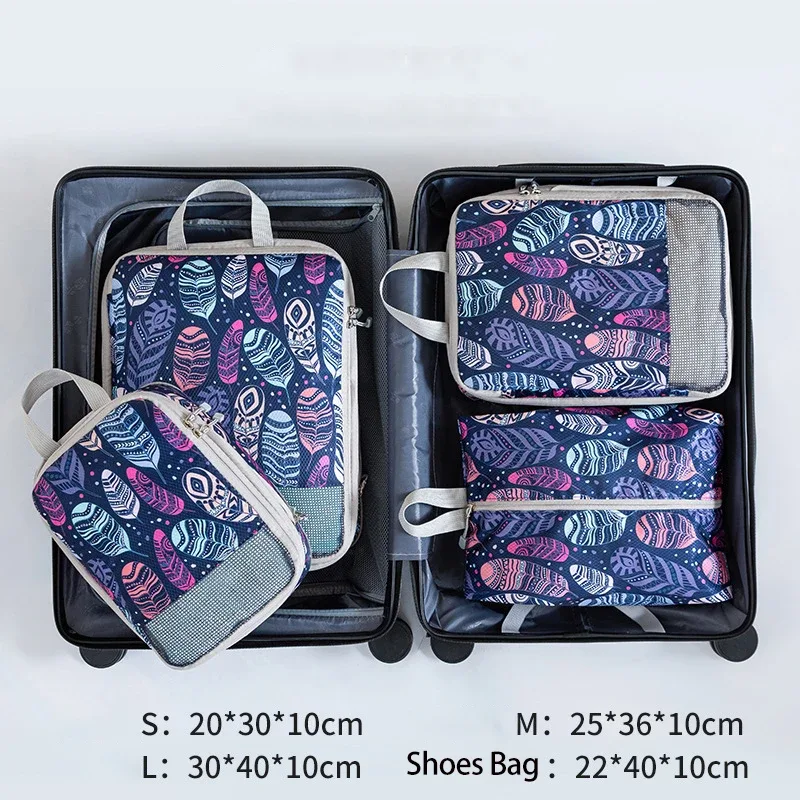 cubes d'emballage à compression de voyage, ensemble de 4 sacs d'emballage de bagages, sac de rangement compressible et extensible, accessoires de voyage essentiels