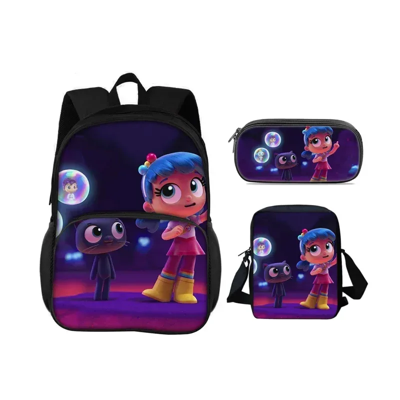 sac à dos true and the rainbow kingdom avec patch rond, trousse à crayons, sac à bandoulière, ensemble de 3 pièces, imprimé dessin animé, sac à dos pour élèves de maternelle