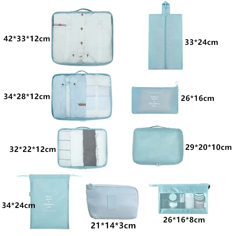 sacs de voyage en poudre pour soutien-gorge et chaussures, ensemble d'emballage de valise, étuis de rangement, 6/8/9 pièces/ensemble