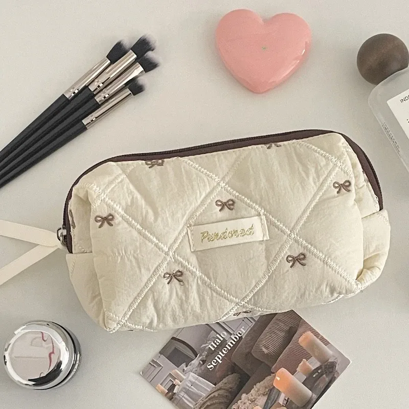 mode marron arc gâteau femmes maquillage sac à fermeture éclair grande capacité fourre-tout organisateur toilette cosmétique pochette dames maquillage sac à main 2025