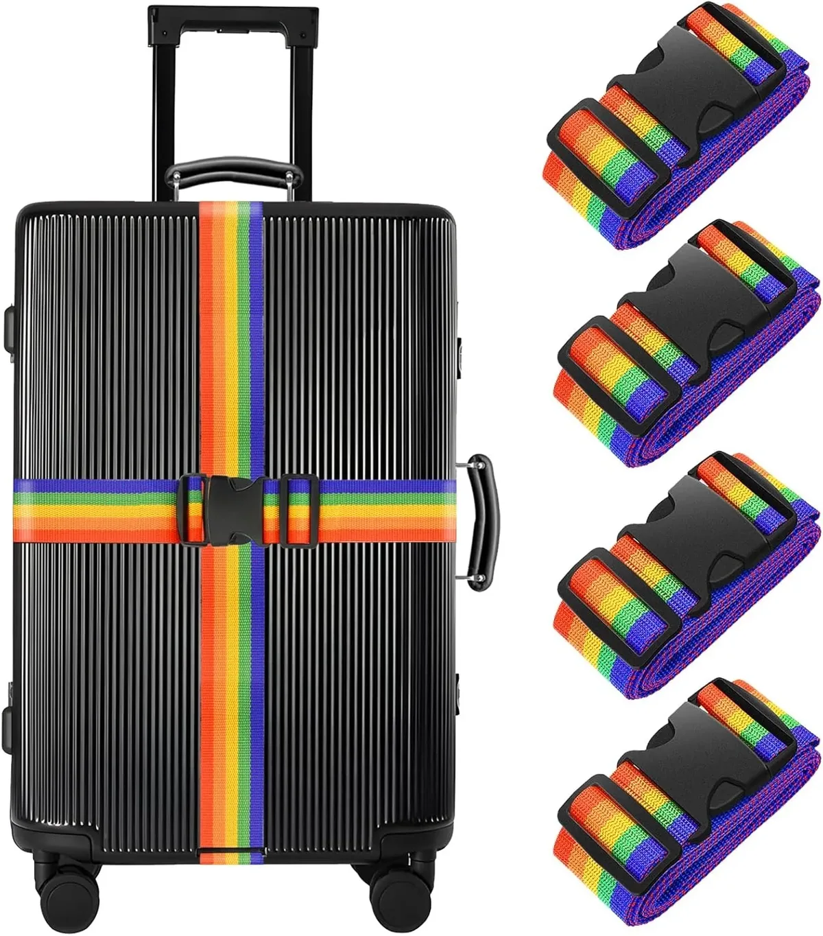 lot de 4 sangles de bagage, ceintures de valise élastiques télescopiques, ceinture de sac de voyage pour valise, sangle de fixation, boucle de voyage, ceintures de bagage
