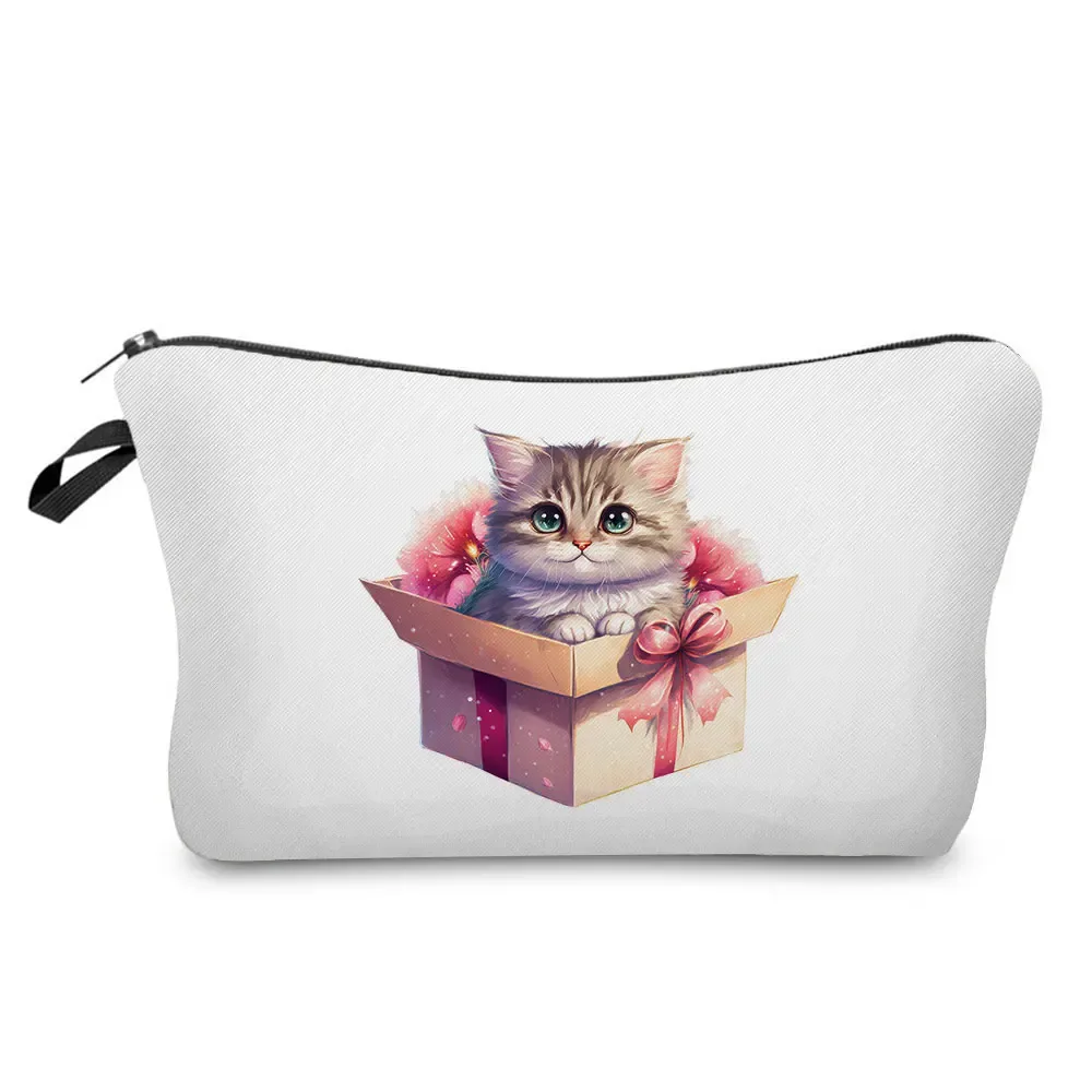 trousse à cosmétiques avec imprimé chat animal de dessin animé 3d pour femme, mini trousse de maquillage décontractée, étui à crayons personnalisé, extérieur, plage, voyage, mignon