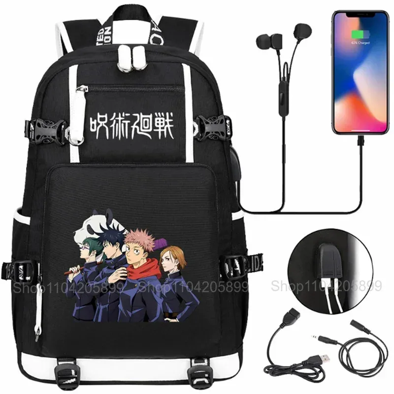 sacs à dos jujutsu kaisen, mochila anime, cartable pour étudiants et adolescents, sac à dos décontracté pour hommes et femmes avec charge usb, sac à dos pour ordinateur portable, voyage en plein air